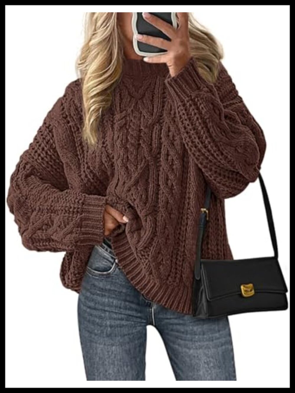 Chunky Cable Knit Pullover Sweater Crew Neck Long Sleeve
